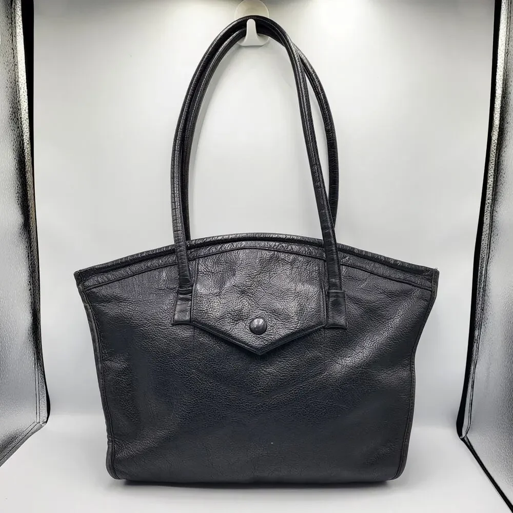 Vintage R. Paul Zeller Black Pebbled Leather Structured Satchel Handbag Rare